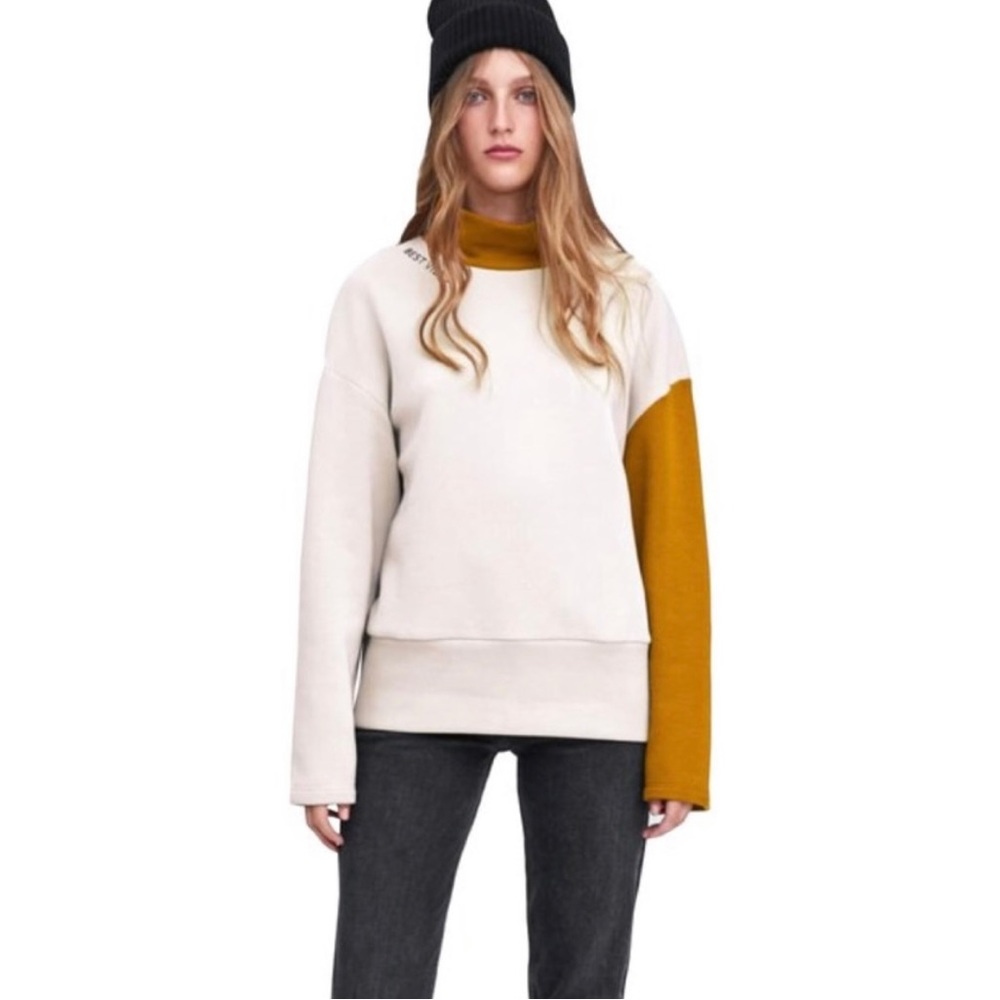 Zara ‘best vibes’ cream and mustard turtleneck sweatshirt size S